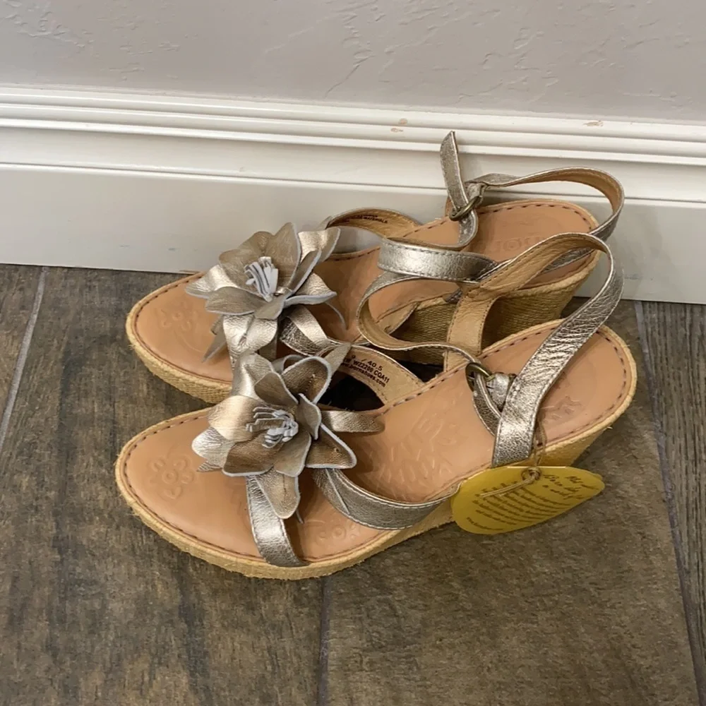 Born Metallic Gold Flower Wedge Sandals